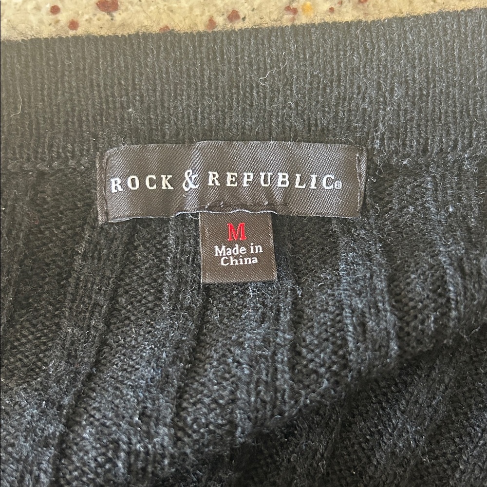 Rock & Republic Black Ribbed Lace-Up Sweater Top Size M - Picture 4 of 4